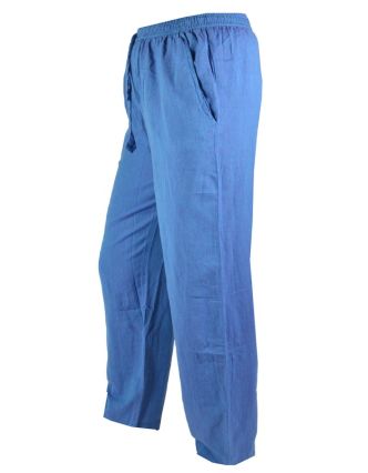 Unisex dlhé modré nohavice s vreckami, pružný pás