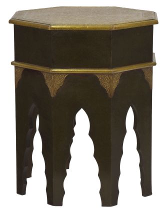 Stolička z akáciového dreva, zdobená mosadzným kovaním, 45x45x56cm