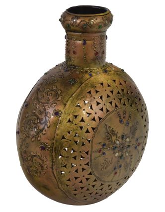Kovová váza, ručne tepaná, mosadzná patina, 33x16x33cm