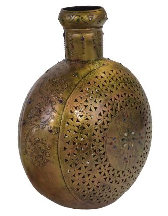 Kovová váza, ručne tepaná, mosadzná patina, 41x18x44cm