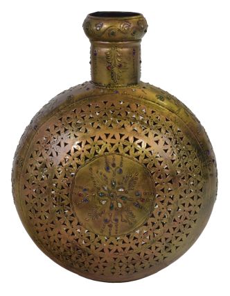 Kovová váza, ručne tepaná, mosadzná patina, 41x18x44cm