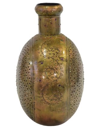 Kovová váza, ručne tepaná, mosadzná patina, 42x24x48cm