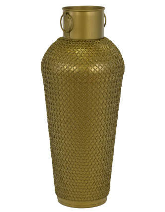 Kovová váza, zlatá patina, 25x25x64cm
