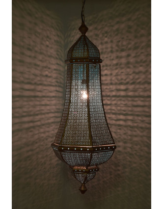 Kovová lampa v orientálnom štýle, medená, vnútri tyrkysová, 40x40x90cm