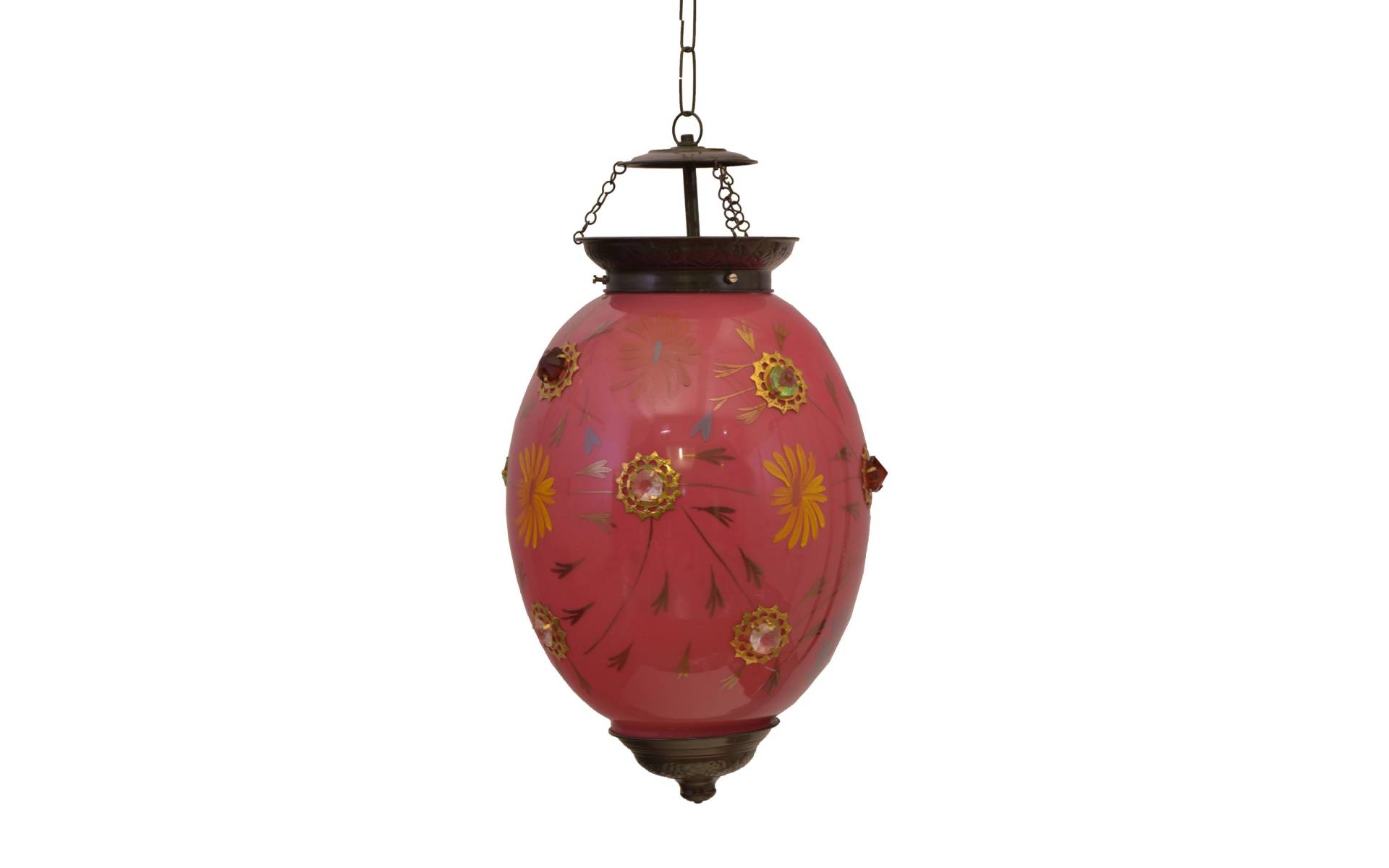 Oválna sklenená lampa zdobená farebnými kameňmi, ružová, 25x25x35cm