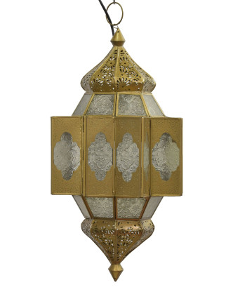 Lampa v orientálnom štýle, biele sklo, zlatý kov, 25x25x54cm