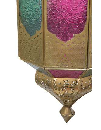 Lampa v orientálnom štýle, farebné sklo, zlatý kov, 20x20x55cm