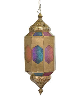 Lampa v orientálnom štýle, farebné sklo, zlatý kov, 20x20x55cm