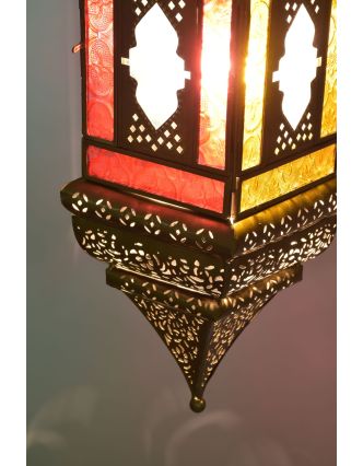 Arabská lampa, multifarebná, mosadz, sklo, ručné práce, 13x13x50cm