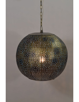 Kovová lampa v arabskom štýle, zlato čierna, vnútri tyrkysová, 37x37x37cm