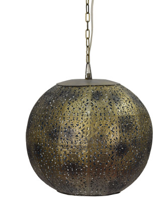 Kovová lampa v arabskom štýle, zlato čierna, vnútri tyrkysová, 37x37x37cm