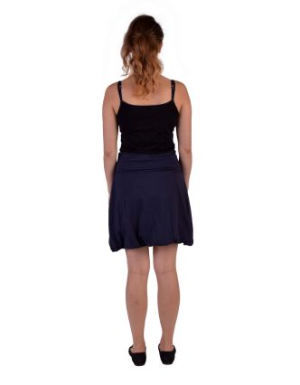 Krátka balónová sukňa, tmavo modrá s potlačou a výšivkou, elastický pás