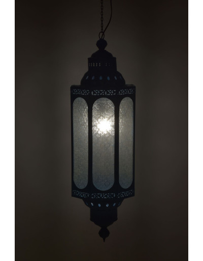 Kovová lampa v orientálnom štýle, sklenená výplň, 27x27x85cm