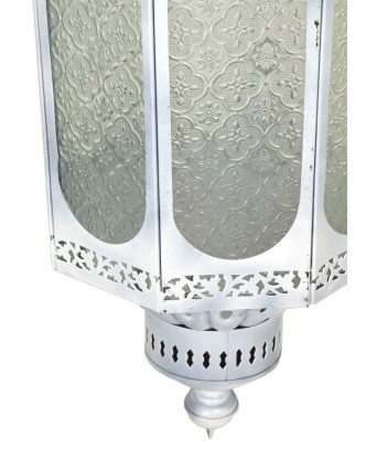 Kovová lampa v orientálnom štýle, sklenená výplň, 27x27x85cm