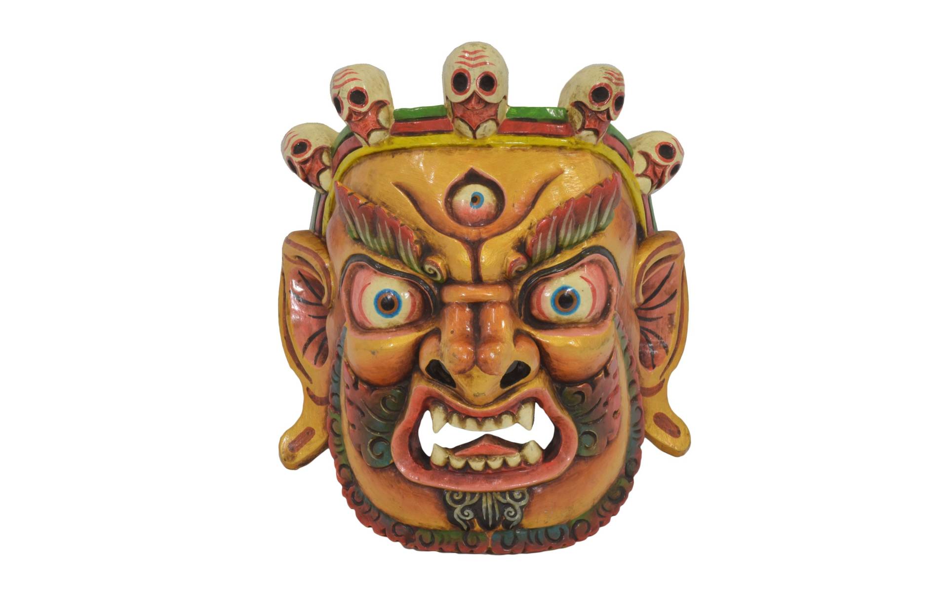 Drevená maska, "Bhairab", ručne vyrezávaná, 29x13x31cm