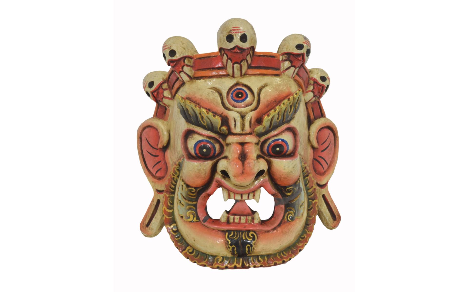 Drevená maska, "Bhairab", ručne vyrezávaná, 27x13x31cm