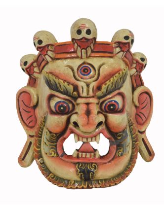 Drevená maska, "Bhairab", ručne vyrezávaná, 27x13x31cm