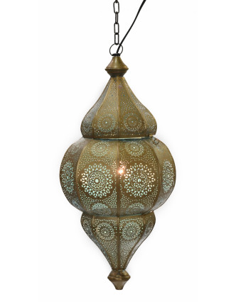 Kovová lampa v orientálnom štýle, zlatá farba, vnútri tyrkysová, 22x52cm