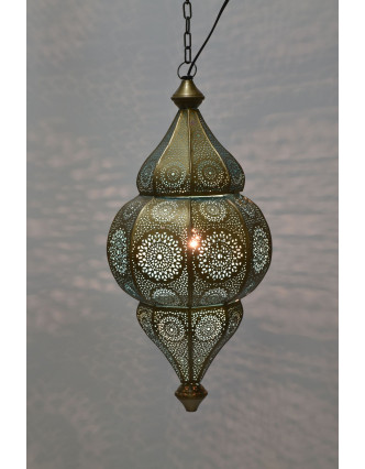 Kovová lampa v orientálnom štýle, zlatá farba, vnútri tyrkysová, 22x52cm