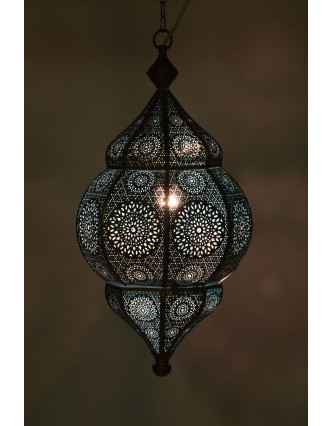 Kovová lampa v orientálnom štýle, medená farba, vnútri tyrkysová, 34x52cm