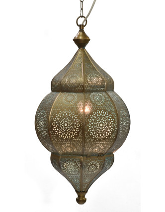 Kovová lampa v orientálnom štýle, medená farba, vnútri tyrkysová, 34x52cm
