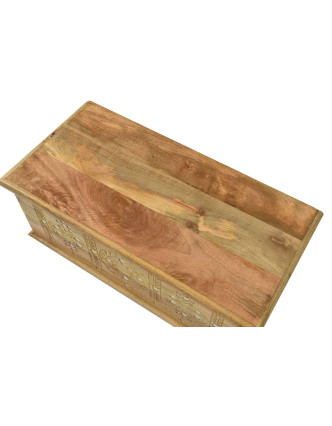 Truhla z mangového dreva zdobená ručnými rezbami, 89x44x45cm