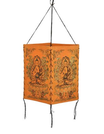 Tienidlo, štvorboké oranžové so zlato-čiernou potlačou Budhu, 18x25cm