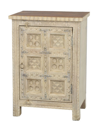 Nočný stolík z mangového dreva, biela patina, 52x38x72cm