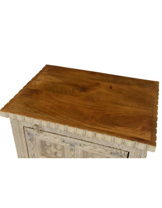 Nočný stolík z mangového dreva, biela patina, 52x38x72cm