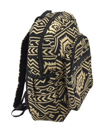 Batoh, čierno-béžový, Aztec dizajn, vrecká, zips, nastaviteľné popruhy, 34x36 cm