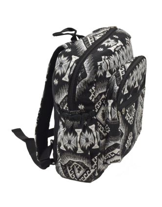 Batoh, čierno-biely, Aztec design, vrecká, zips, nastaviteľné popruhy, 34x36 cm