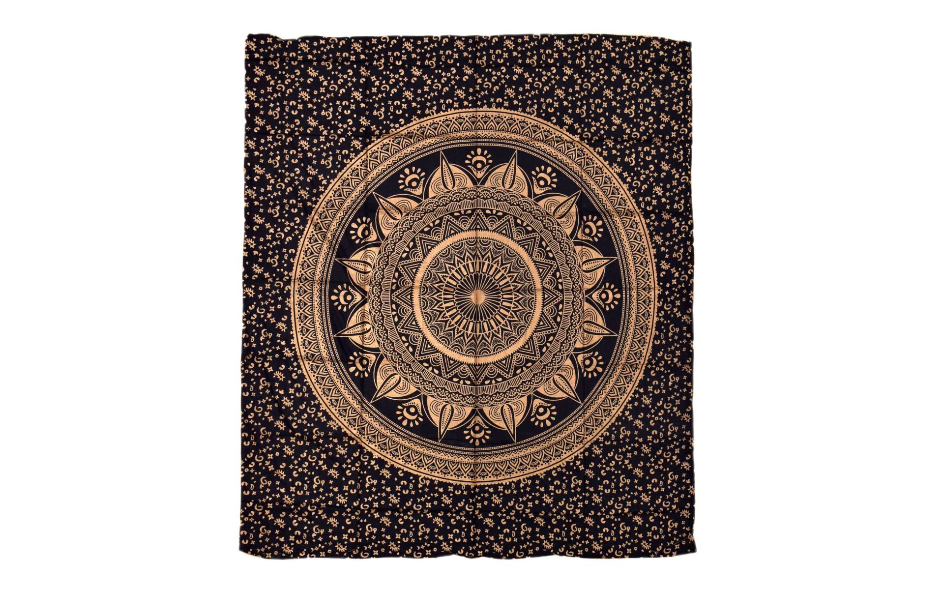Prikrývka s tlačou, Mandala, čierno-zlatý, 220x200 cm