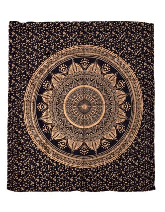 Prikrývka s tlačou, Mandala, čierno-zlatý, 220x200 cm