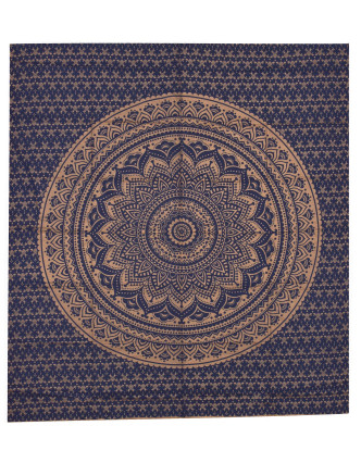 Prikrývka s tlačou, Mandala, modro-zlatý, 220x200 cm