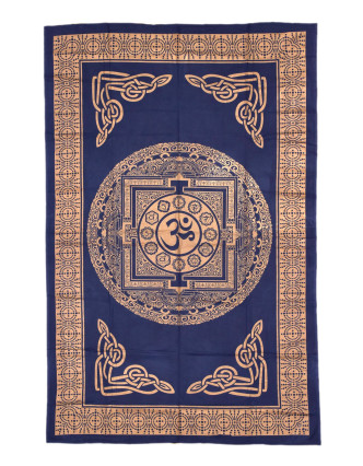 Prikrývka s tlačou, Mandala, modro-zlatý, 136x200 cm
