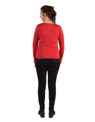 Tričko s dlhým rukávom, potlač a výšivka, V výstrih, červené