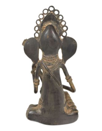 Ganeš hrajúci na sitar, Tribal Art, mosadzná socha, 14x15x29cm