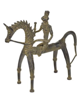 Jazdec na koni, Tribal Art, mosadzná socha, 22x8x21cm