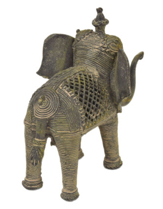Slon, Tribal Art, mosadzná socha, 14x10x12cm