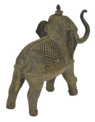 Slon, Tribal Art, mosadzná socha, 15,5x5x14cm