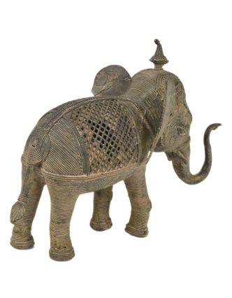 Slon, Tribal Art, mosadzná socha, 21x10x17cm