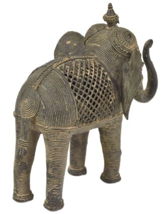 Slon, Tribal Art, mosadzná socha, 20x12x19cm