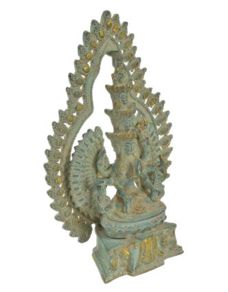 Avalokitéšvara, kovová socha, zelená patina, 18x7x25cm