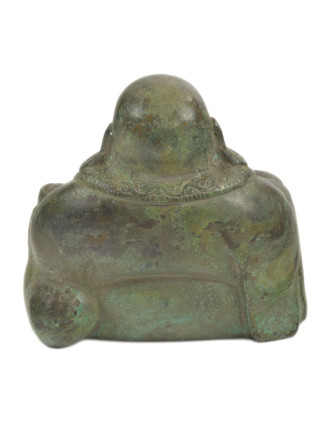 Budha, kovová socha, zelená patina, 12x8x11cm