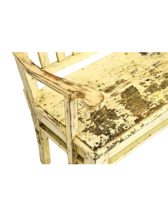 Stará lavička z teakového dreva, biela patina, 180x49x96cm