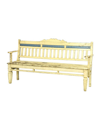 Stará lavička z teakového dreva, biela patina, 180x49x96cm