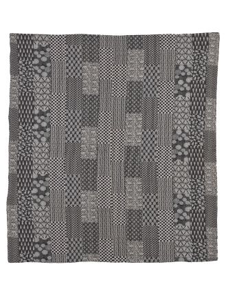 Čierno-biely prehoz na posteľ, block print, ručné práce, prešívanie, 220x271 cm
