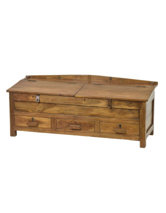 Starý Kupecký stolík z teakového dreva, šuplíky, 123x46x48cm