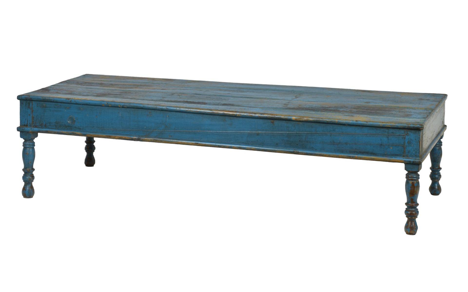 Starý konferenčný stolík, modrá patina, 167x70x43cm