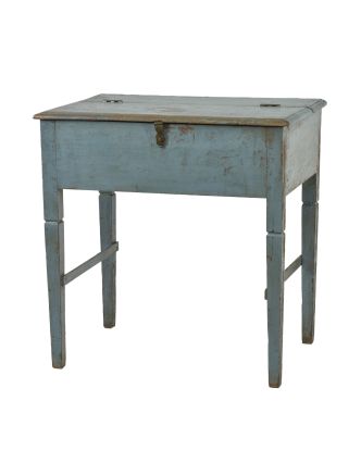 Starý stolík s úložným priestorom, modrá patina, 82x58x85cm